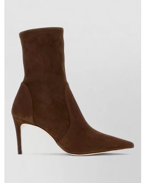 Stuart Weitzman Suede Ankle Boots Pointed Toe Stiletto Heel - Brown