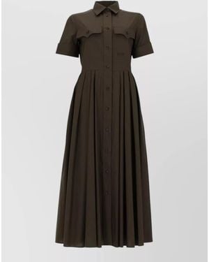 Fay Short Sleeve Dress Chest Pockets Pleated Skirt - Black