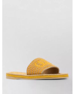 Chloé Raffia Logo Sandals Braided Detail Flat - Yellow