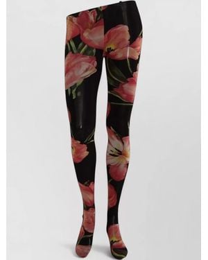 Dolce & Gabbana Floral Micro Mesh Tights - Red