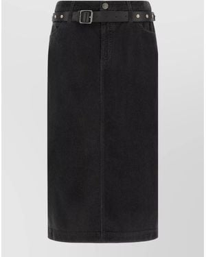 Pinko Corduroy Skirt Belted Waist Pockets Studs - Black