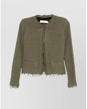 IRO Cotton Jacket With Frayed Edges And Tweed Texture - Green