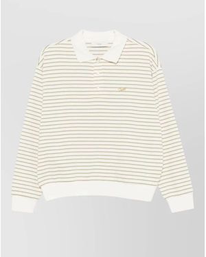 DUNST Cotton Polo Shirt Long Sleeves Stripes - Natural
