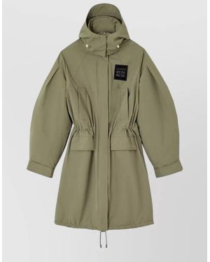 Ganni Recycled Nylon Long Hooded Coat Adjustable Waist - Green