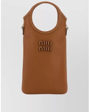Miu Miu Leather Phone Case Top Handle Detail - Brown