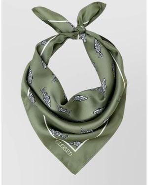 Closed Silk Square Scarf Fish Pattern Design - Green