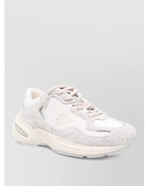 Emporio Armani Round Toe Trainers Rubber Sole Textured Panels - Natural