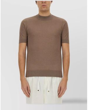 Brunello Cucinelli Ribbed Neckline Stretch Fit Lightweight T-Shirt - Brown