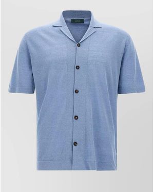 Zanone Linen-Blend Short-Sleeve Shirt - Blue