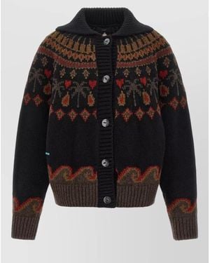 Alanui Winter Cardigan Shawl Collar Ribbed Knit - Black