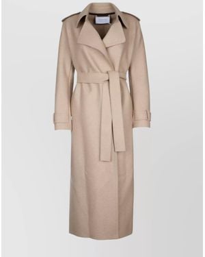 Harris Wharf London Long Double Stitched Wool Trench - Natural
