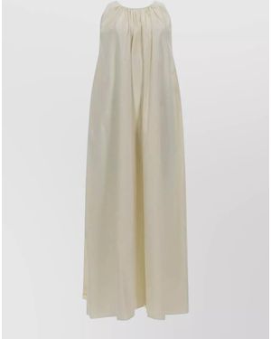 Alysi Strapless Cotton Dress Floor Length Gathered - White