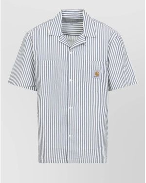 Carhartt Striped Short-Sleeve Bowling Shirt - Blue