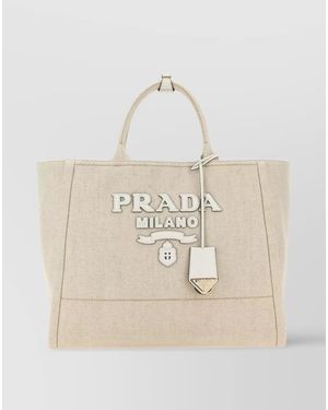 Prada Shopping Canvas Tote Bag - Natural