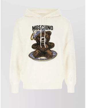 Moschino Knitwear With Graphic Print And Hood - Natural