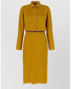 Gucci Gg Jacquard Midi Dress Chemisier Style - Yellow