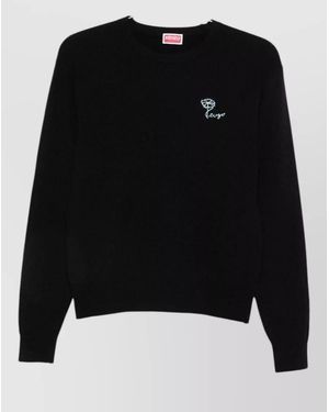 KENZO Crew Neck Long Sleeve Knit Top - Black