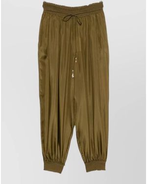 Zimmermann Mahon Silk Satin Pants Elastic Waistband Cuffs - Green