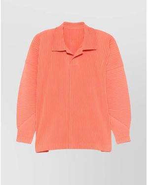Homme Plissé Issey Miyake Long Sleeve Ribbed Polo Shirt October - Pink