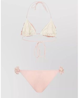 LaRevêche Shayna Bikini Floral Applique Triangle Set - Pink