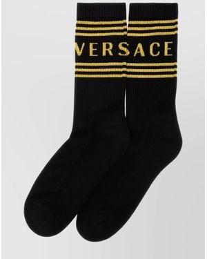 Versace Ribbed Cuff Mid-Calf Logo Socks - Black