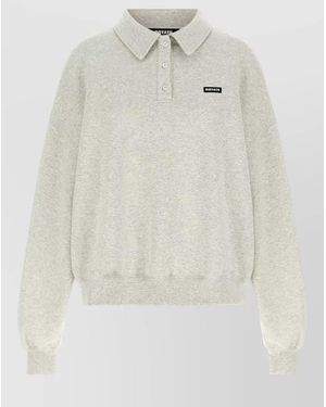 ROTATE BIRGER CHRISTENSEN Fleece Polo Shirt Collared Ribbed Cuffs Hem - White