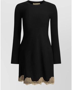 Valentino Short Dress Flare Skirt Crew Neck - Black