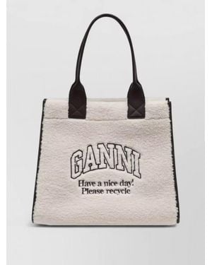 Ganni Shearling Shopper Bag Synthetic Large Shoulder - Natural