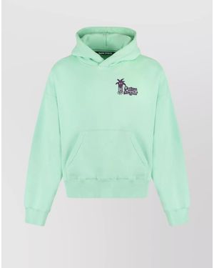 Palm Angels Ribbed Cotton Hoodie - Green