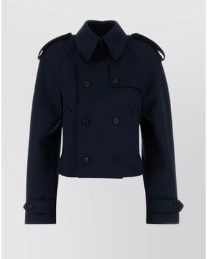 McQueen Wool Double-Breasted Cropped Jacket - Blue
