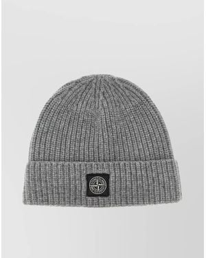 Stone Island Ribbed Texture Folded Cuff Cap - Gray