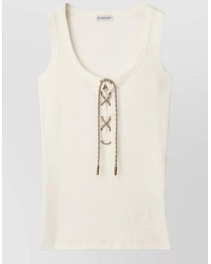 Burberry Ribbed Cotton Tank Top - Natural