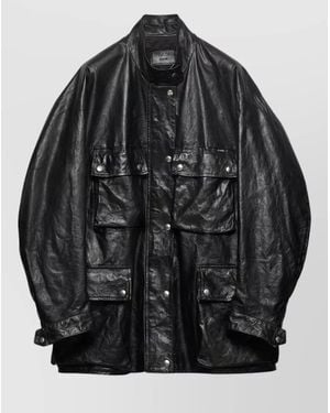 Prada Collared Jacket Long Sleeves Multiple Pockets - Black