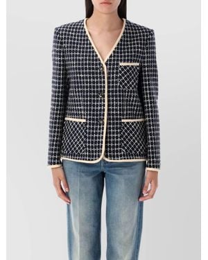 Valentino Garavani Boucle Wool Blend Jacket With Contrast Trim - Blue
