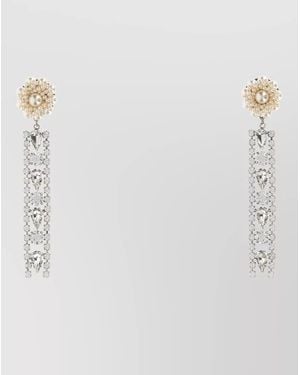 Alessandra Rich Crystal Drop Metal Earrings Pearl Detail - White