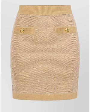 Elisabetta Franchi Textured Knit Mini Skirt And Buttons - Natural