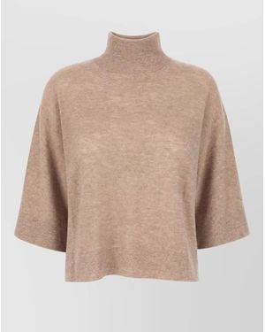 Fabiana Filippi Knit Top Glitter Detail Mock Neck - Natural