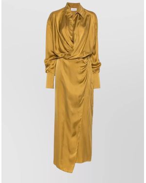 ANDAMANE Draped Wrap V-Neck Midi Dress - Metallic