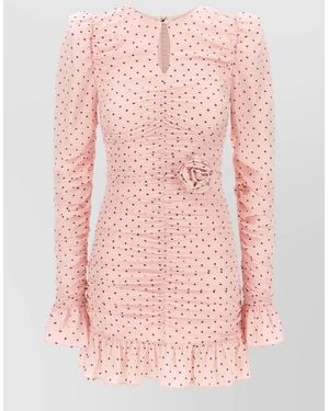 ROTATE BIRGER CHRISTENSEN Dress Floral Embellishment Keyhole Neckline Ruches - Pink