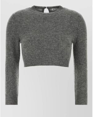 Jil Sander Wool Blend Jumper Cropped Ribbed Cuffs Hem - Grey