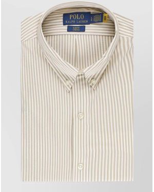Ralph Lauren Slim Fit Striped Cotton Long Sleeve Shirt - White