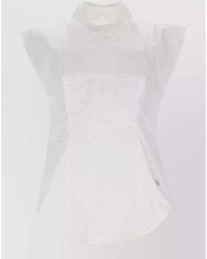 Jean Paul Gaultier Sleeveless Shirt Button Detail Cap Sleeves Hem - White