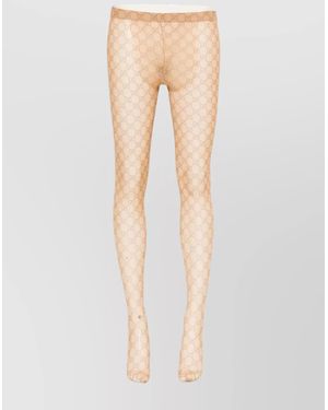 Gucci Sheer Monogram Patterned Hosiery With Elastic Waistband - Natural