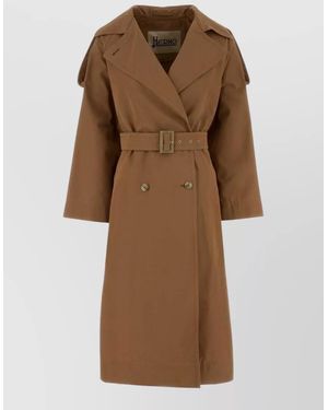 Herno Cotton Blend Trench Coat Belted Long - Brown