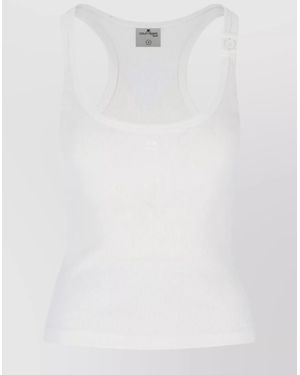 Courreges Ribbed Cotton Scoop Neck Tank Top - White