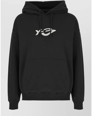 Y-3 Cotton Hooded Sweatshirt Kangaroo Pocket Design - Black