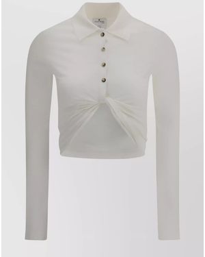 Courreges Cotton Cropped Long-Sleeve Polo Shirt - White
