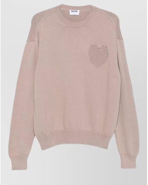 Moschino Crew Neck Long Sleeve Silk Blend Top - Pink