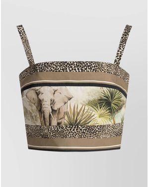Elie Saab Crop Top Cotton Printed Elephant Strappy - Gray