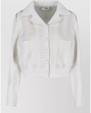 Fendi Knitted Blazer Jacket Collared Long Sleeves - White